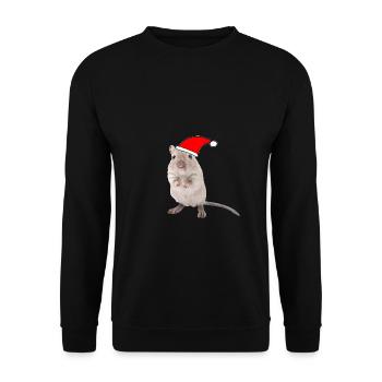 Rennmaus mit Weihnachtsmütze - Unisex Pullover - Schwarz - Vorne - Alina (178cm) & Michal (187cm)