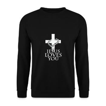 Jésus t'aime croix la couronne d'épines dieu bible - Sweat-shirt Unisexe - noir - Devant - Alina (178cm) & Michal (187cm)