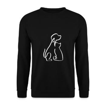 Chien et chat une ligne blanc - Sweat-shirt Unisexe - noir - Devant - Alina (178cm) & Michal (187cm)