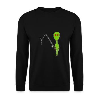 Funny alien with fishing route - Unisex Sweatshirt - black - Front - Alina (178cm) & Michal (187cm)