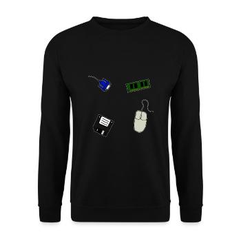 Retro Computer Diskette VGA Maus Arbeitsspeicher - Unisex Pullover - Schwarz - Vorne - Alina (178cm) & Michal (187cm)