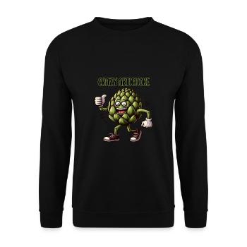 Crazy Veggies: Artichoke Power Walker Thumbs Up - Unisex Pullover - Schwarz - Vorne - Alina (178cm) & Michal (187cm)