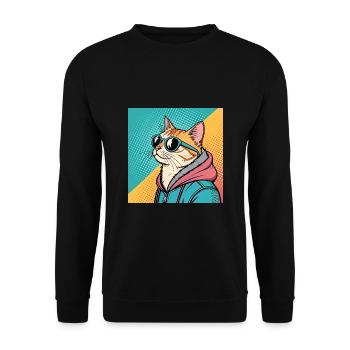 Cooles Katze Design im Pop Art Stil für alle - Unisex Pullover - Schwarz - Vorne - Alina (178cm) & Michal (187cm)
