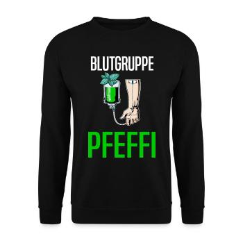 Blutgruppe Pfeffi - Suff Saufen Pfefferminzlikör - Unisex Pullover - Schwarz - Vorne - Alina (178cm) & Michal (187cm)