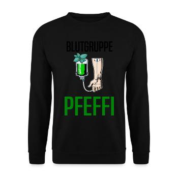 Blutgruppe Pfeffi - Suff Saufen Pfefferminzlikör - Unisex Pullover - Schwarz - Vorne - Alina (178cm) & Michal (187cm)