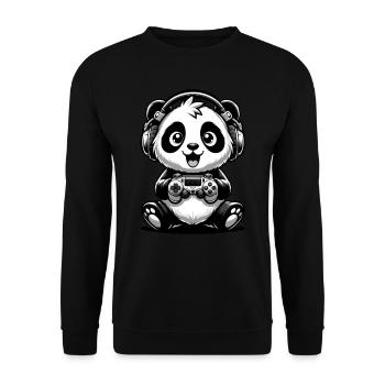 Panda Gamer Freude - Unisex Pullover - Schwarz - Vorne - Alina (178cm) & Michal (187cm)