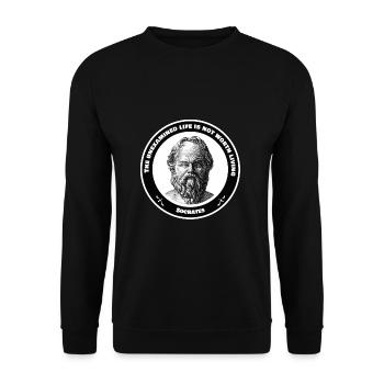 Socrates quote Spruch The unexaminde Life Sokrates - Unisex Pullover - Schwarz - Vorne - Alina (178cm) & Michal (187cm)