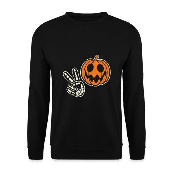 Halloween Kürbis Skelett Peace Halloween - Unisex Pullover - Schwarz - Vorne - Alina (178cm) & Michal (187cm)