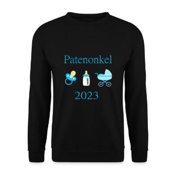 Patenonkel 2023 Geburt Junge Taufe - Unisex Pullover - Schwarz - Vorne - Alina (178cm) & Michal (187cm)