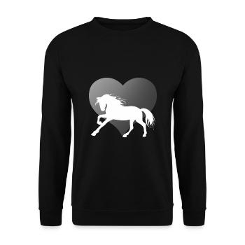 Pferde und Reiten. Reitmode für Pferdefreunde - Unisex Pullover - Schwarz - Vorne - Alina (178cm) & Michal (187cm)