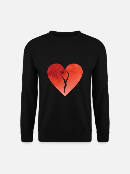 Herz mit Apnoetaucher der gerade taucht - Unisex Pullover - Schwarz