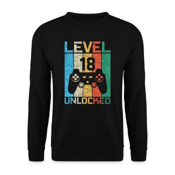 18 anniversaire gamer niveau 18 unlocked vintage - Sweat-shirt Unisexe - noir - Devant - Alina (178cm) & Michal (187cm)
