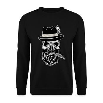Hipster skull with bavarian hat - Unisex Sweatshirt - black - Front - Alina (178cm) & Michal (187cm)