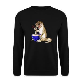 Leopard Gecko isst Japanische Ramen Nudeln - Unisex Pullover - Schwarz - Vorne - Alina (178cm) & Michal (187cm)