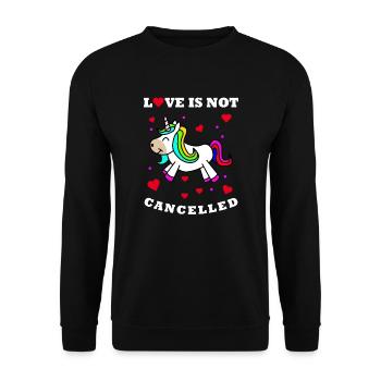 Love is not cancelled Valentin Licorne - Sweat-shirt Unisexe - noir - Devant - Alina (178cm) & Michal (187cm)