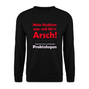 Geschenkidee Geschenk lustiger Spruch Proktologe - Unisex Pullover - Schwarz - Vorne - Alina (178cm) & Michal (187cm)