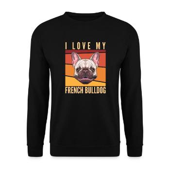 French Bulldog, ich liebe meine French Bulldog - Unisex Pullover - Schwarz - Vorne - Alina (178cm) & Michal (187cm)