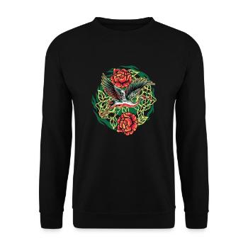 Japanisches Kranich Design - Unisex Pullover - Schwarz - Vorne - Alina (178cm) & Michal (187cm)