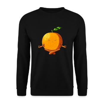 Lustige Yoga Obst Meditierende Orange - Unisex Pullover - Schwarz - Vorne - Alina (178cm) & Michal (187cm)