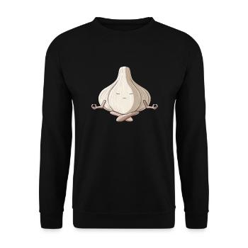 Drôle de yoga Gousse d’ail Méditant l’ail - Sweat-shirt Unisexe - noir - Devant - Alina (178cm) & Michal (187cm)