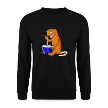 Japanische Anime Eidechse Ramen Nudeln Kronengecko - Unisex Pullover - Schwarz - Vorne - Alina (178cm) & Michal (187cm)