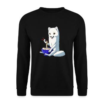 Japanischer Schneefuchs Ramen Nudeln Polarfuchs - Unisex Pullover - Schwarz - Vorne - Alina (178cm) & Michal (187cm)