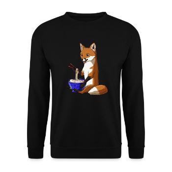Japanischer Kawaii Fuchs Ramen Nudeln Rotfuchs - Unisex Pullover - Schwarz - Vorne - Alina (178cm) & Michal (187cm)