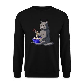 Japanische Ramen Nudeln Britisch Kurzhaar Katze - Unisex Pullover - Schwarz - Vorne - Alina (178cm) & Michal (187cm)