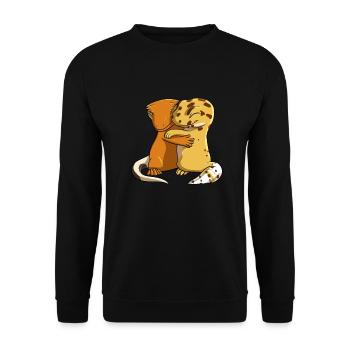 Cute Kawaii Leopard Gecko Hugging Crested Gecko - Unisex Sweatshirt - black - Front - Alina (178cm) & Michal (187cm)