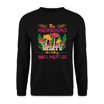 MUSHROOMS ARE CALLING AND I MUST GO - Unisex Pullover - Schwarz - Vorne - Alina (178cm) & Michal (187cm)