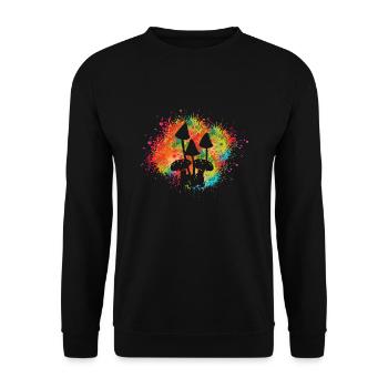 BUNTES FARBSPRITZER PILZ DESIGN - Unisex Pullover - Schwarz - Vorne - Alina (178cm) & Michal (187cm)