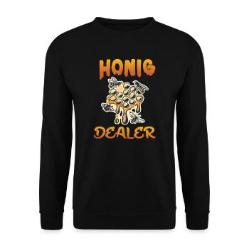 HONIG DEALER LUSTIGES IMKER DESIGN - Unisex Pullover - Schwarz - Vorne - Alina (178cm) & Michal (187cm)