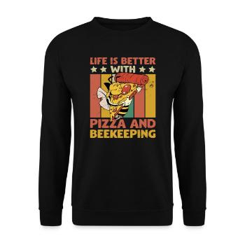 LA VIE EST MEILLEURE AVEC LA PIZZA ET L’APICULTURE - Sweat-shirt Unisexe - noir - Devant - Alina (178cm) & Michal (187cm)