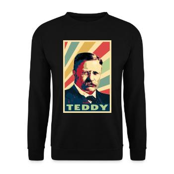 Teddy Roosevelt Vintage Farben - Unisex Pullover - Schwarz - Vorne - Alina (178cm) & Michal (187cm)