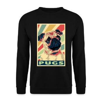 Mops Vintage Farben - Unisex Pullover - Schwarz - Vorne - Alina (178cm) & Michal (187cm)