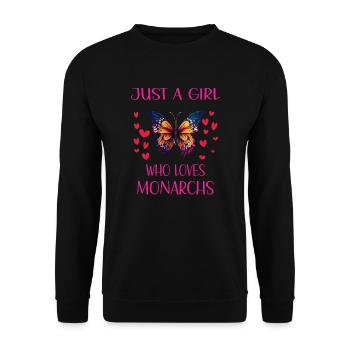JUST A GIRL WHO LOVES MONARCHS - Unisex Pullover - Schwarz - Vorne - Alina (178cm) & Michal (187cm)