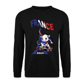 JEUX FRANCE A PARIS EN 2024 - HUMOUR RAT SKATE - Sweat-shirt Unisexe - noir - Devant - Alina (178cm) & Michal (187cm)