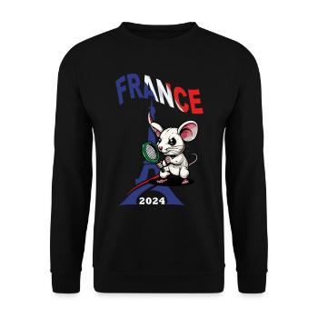 JEUX FRANCE A PARIS EN 2024 - HUMOUR RAT TENNIS - Sweat-shirt Unisexe - noir - Devant - Alina (178cm) & Michal (187cm)