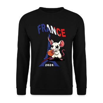 JEUX FRANCE PARIS EN 2024 - HUMOUR RAT BASKETBALL - Sweat-shirt Unisexe - noir - Devant - Alina (178cm) & Michal (187cm)