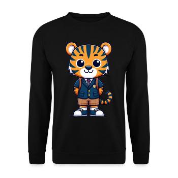 Cute Schoolboy Tiger - Unisex Sweatshirt - black - Front - Alina (178cm) & Michal (187cm)
