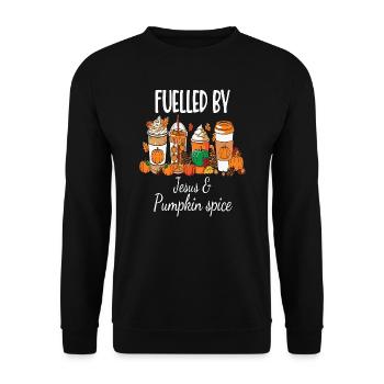 Fuelled By Jesus & Pumpkin Spice - Unisex Sweatshirt - black - Front - Alina (178cm) & Michal (187cm)