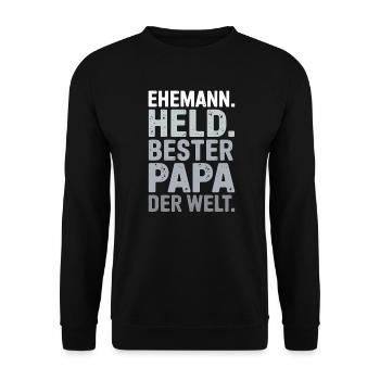 Ehemann Held Bester Papa Welt Vatertag Männertag - Unisex Pullover - Schwarz - Vorne - Alina (178cm) & Michal (187cm)