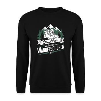 Leben Besser Wanderschuhen Wandern Pilgern Berge - Unisex Pullover - Schwarz - Vorne - Alina (178cm) & Michal (187cm)