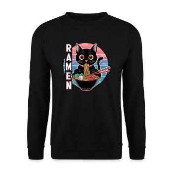 Hungrige Katze Ramen Fan Suppe Nudeln Japan Anime - Unisex Pullover - Schwarz - Vorne - Alina (178cm) & Michal (187cm)