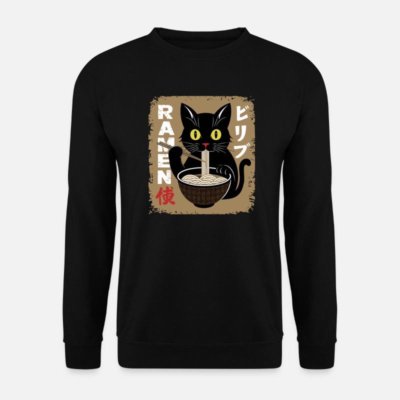 Hungrige Katze Ramen Fan Suppe Nudeln Manga Japan - Unisex Pullover - Schwarz