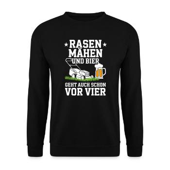 Tondre la pelouse et la bière est déjà possible avant quatre - Sweat-shirt Unisexe - noir - Devant - Alina (178cm) & Michal (187cm)