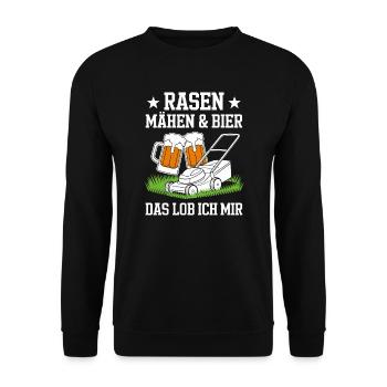 Lawn Mowing and Beer Gardener Allotment Garden Saying - Unisex Sweatshirt - black - Front - Alina (178cm) & Michal (187cm)