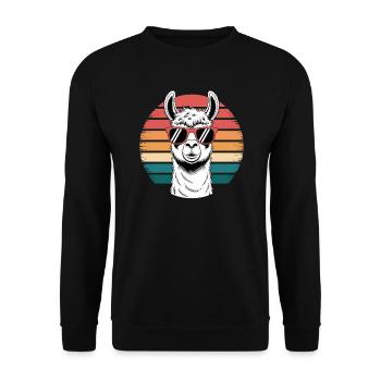 Retro Style Llama Sunglasses Funny Summer Alpaca - Unisex Sweatshirt - black - Front - Alina (178cm) & Michal (187cm)