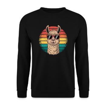 Retro Alpaka Lama Comic Sonnenbrille Cool Style - Unisex Pullover - Schwarz - Vorne - Alina (178cm) & Michal (187cm)
