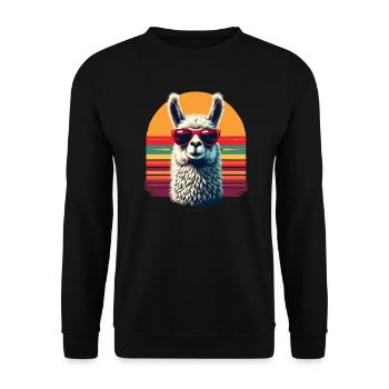 Retro Alpaca Llama Sunglasses Comic Andes Cool - Unisex Sweatshirt - black - Front - Alina (178cm) & Michal (187cm)
